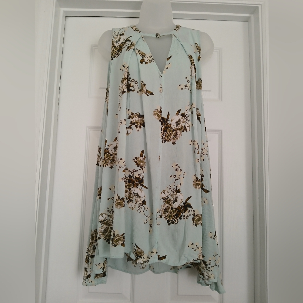 Free People Floral Mini Dress - Light Blue and  Floral Design